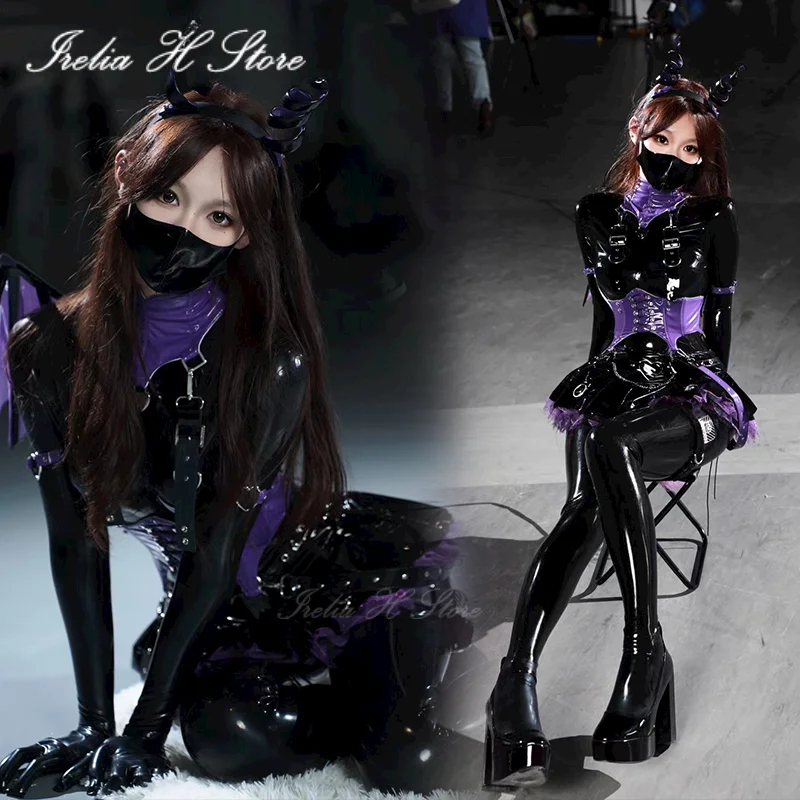 Irelia H Store Custom size Succubus Bunny Cosplay Costume Succubus Sexy Latex Jumpsuit Dress Customized