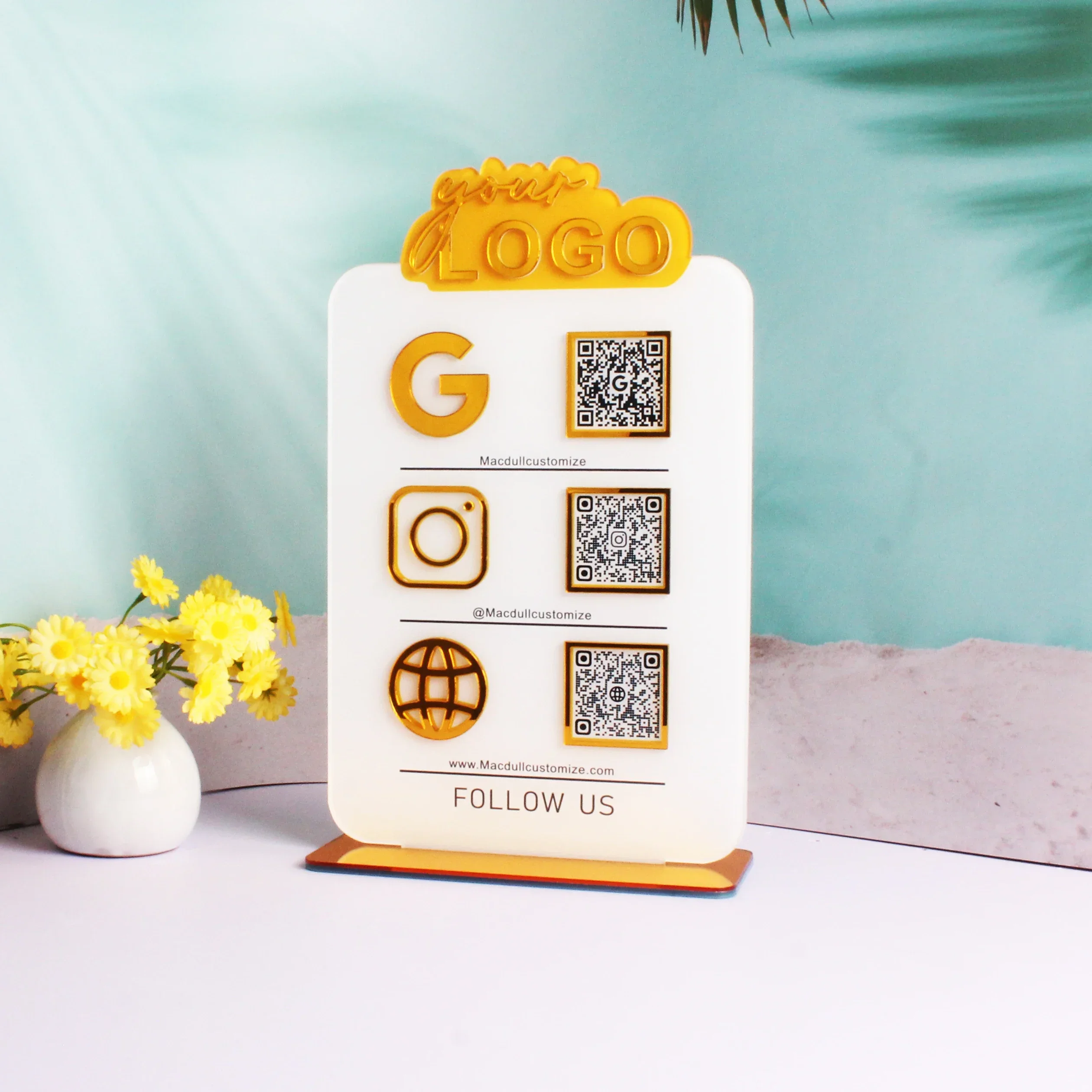 علامة دفع رمز الاستجابة السريعة من الأكريليك المخصص مع قاعدة أكريليك شعار شخصي متعدد رمز الاستجابة السريعة وسائل التواصل الاجتماعي لمراجعة أعمال Google