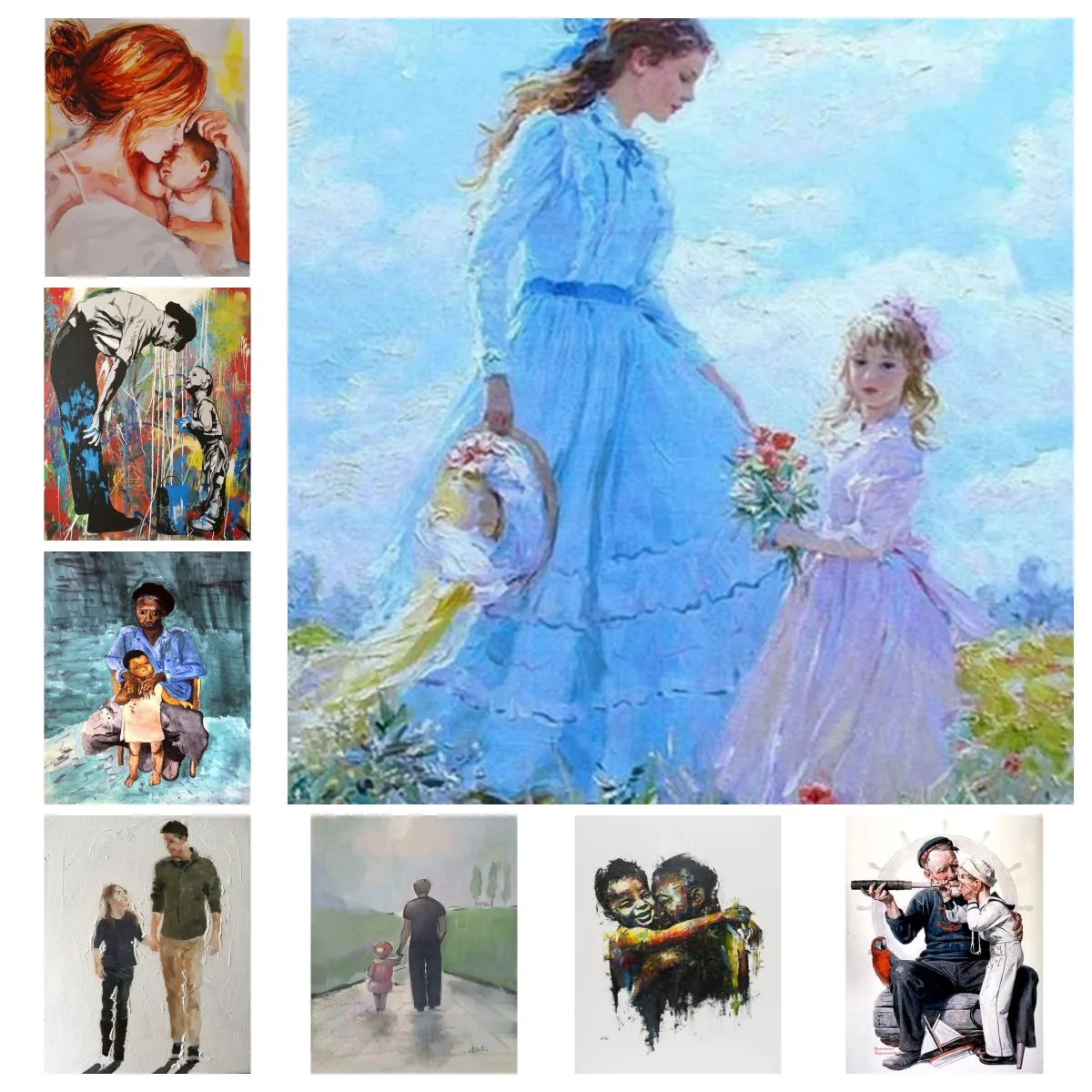 Paint By Numbers Figure Oil Painting By Numbers Father and Child Pictures on Canvas Women DIY Home Decor Handpainted Art Wall