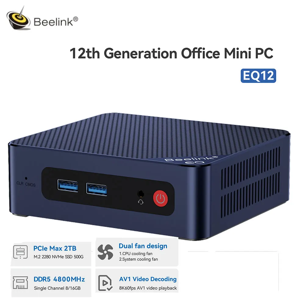 

Beelink EQ12 Mini PC Intel 12th N100 Windows11 DDR5 RAM 16GB SSD 500GB WIFI6 BT5.2 Dual Fan Gaming office gamer Computer