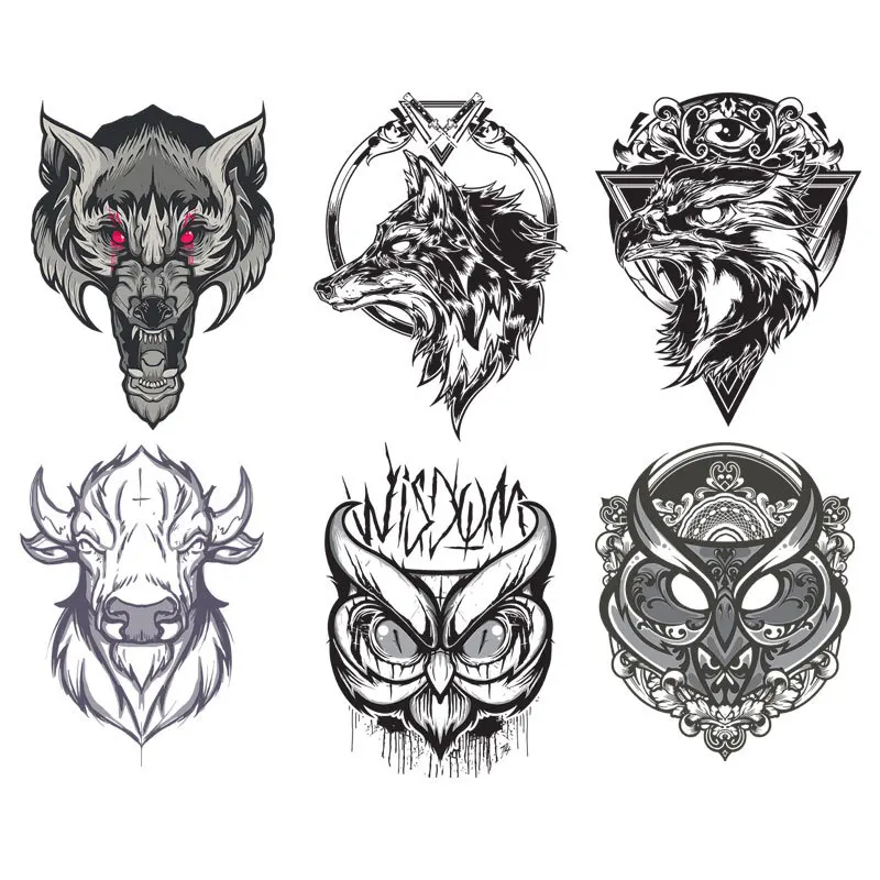 Punk black and white animal wolf head DTF Thermo Sticker Decals Heat Transfer Clothes Clothing DIY pattern hoodie wholesale