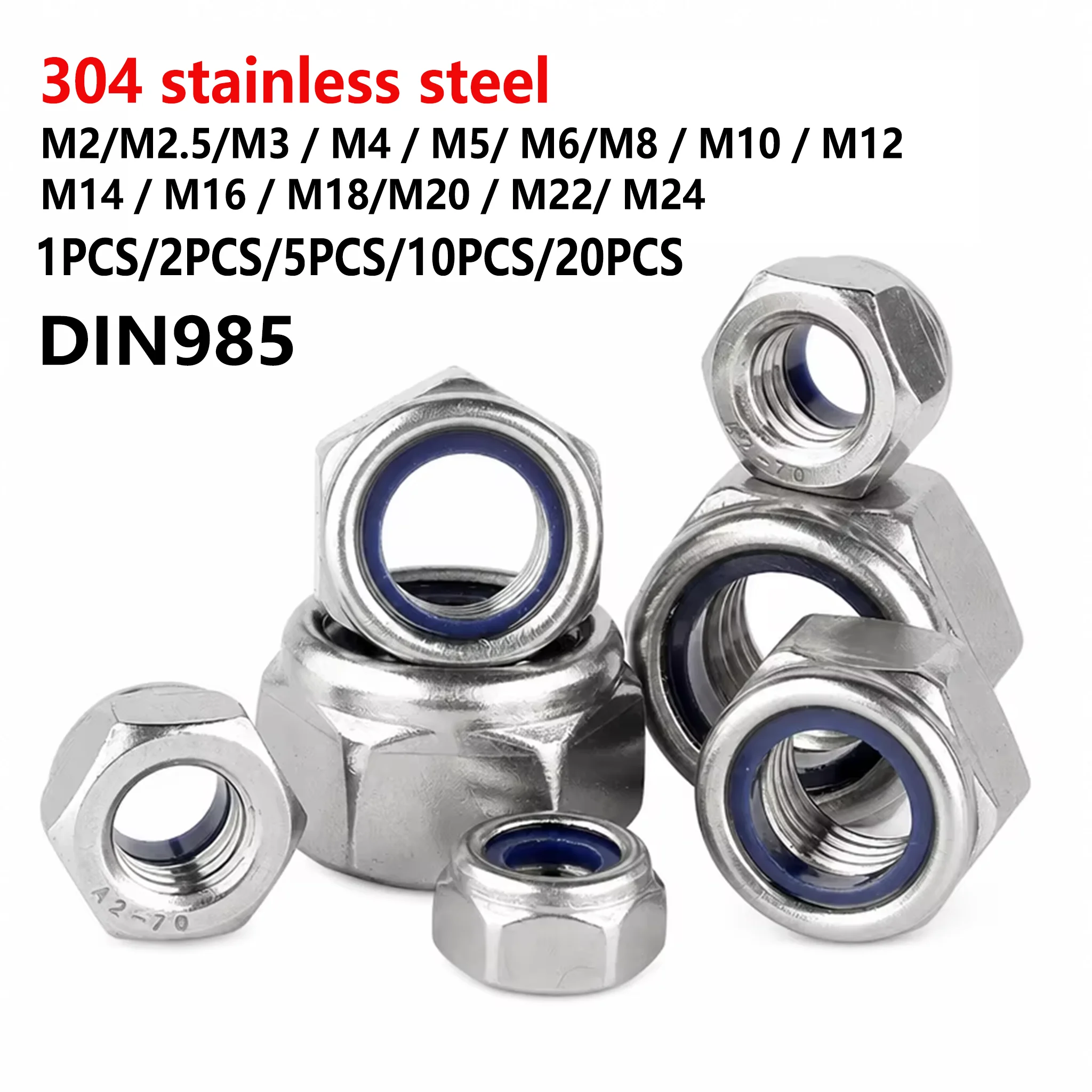 Stainless Steel Anti-Loosening Hex Nuts Self-Locking Nuts M2–M24 Self-Locking Nuts for Automotive Electrical Applications