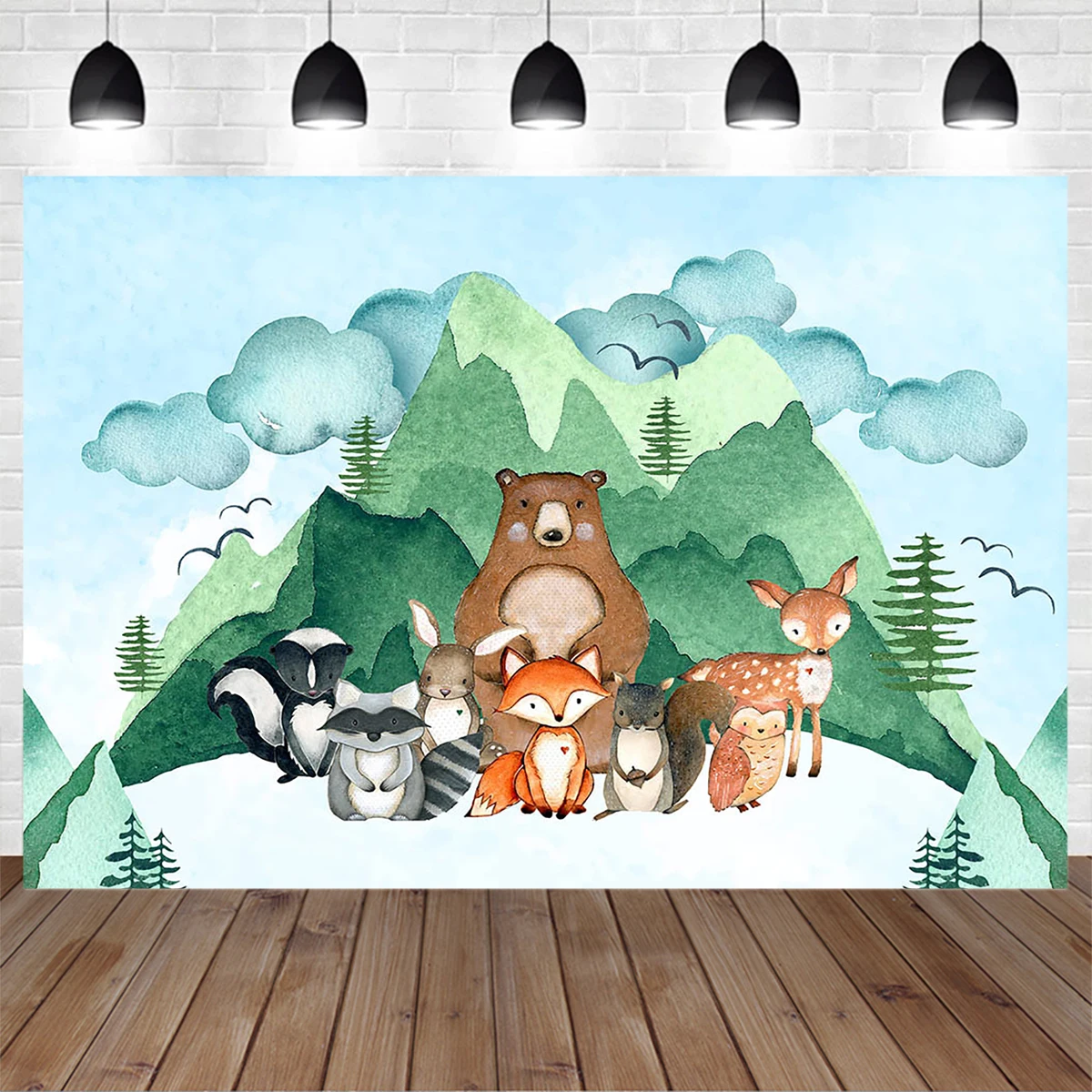 

Wonderful Forest Animal Theme Birthday Party Photography Background Green Hill Bear Deer Fox Backdrop Baby Newborn Studio Photo