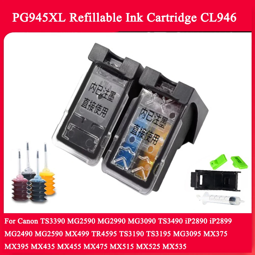 

Многоразовый картридж PG945XL CL946, замена для принтеров Canon Pixma TR4595 TS3190 TS3195 MG3095 MX375 MX395 pg945 cl946