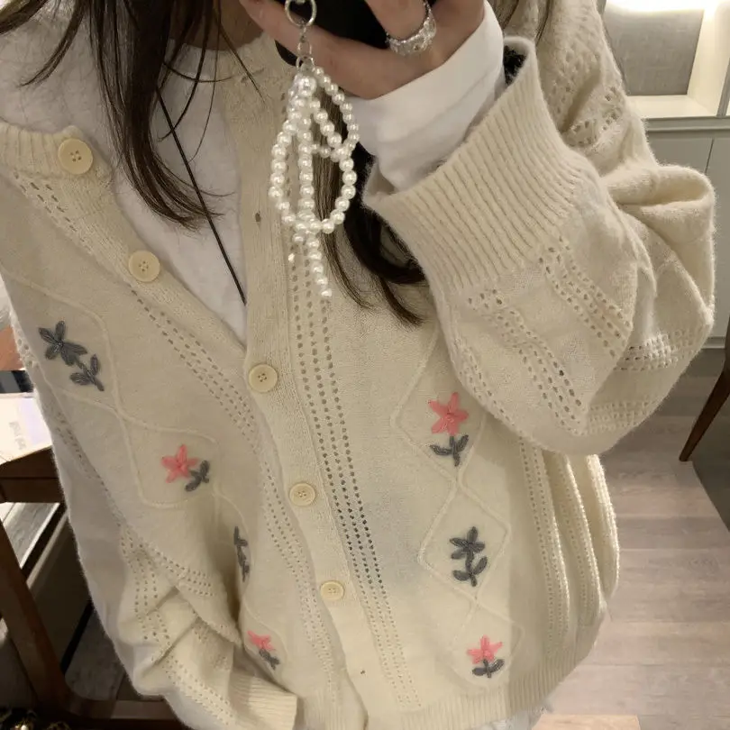 Knitted Sweater Cardigan Women 2024 Autumn Winter New Style Lazy Style Versatile Loose Design Long-Sleeved Jacket Top