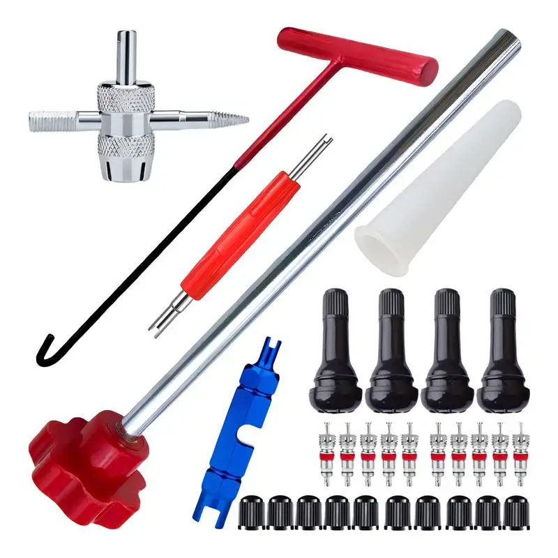 Valve Stem Remover Tool 30Pieces Remover Tool Tire Valve Installer Tool Repair Tool Quick Change T-Hook Replacement Car