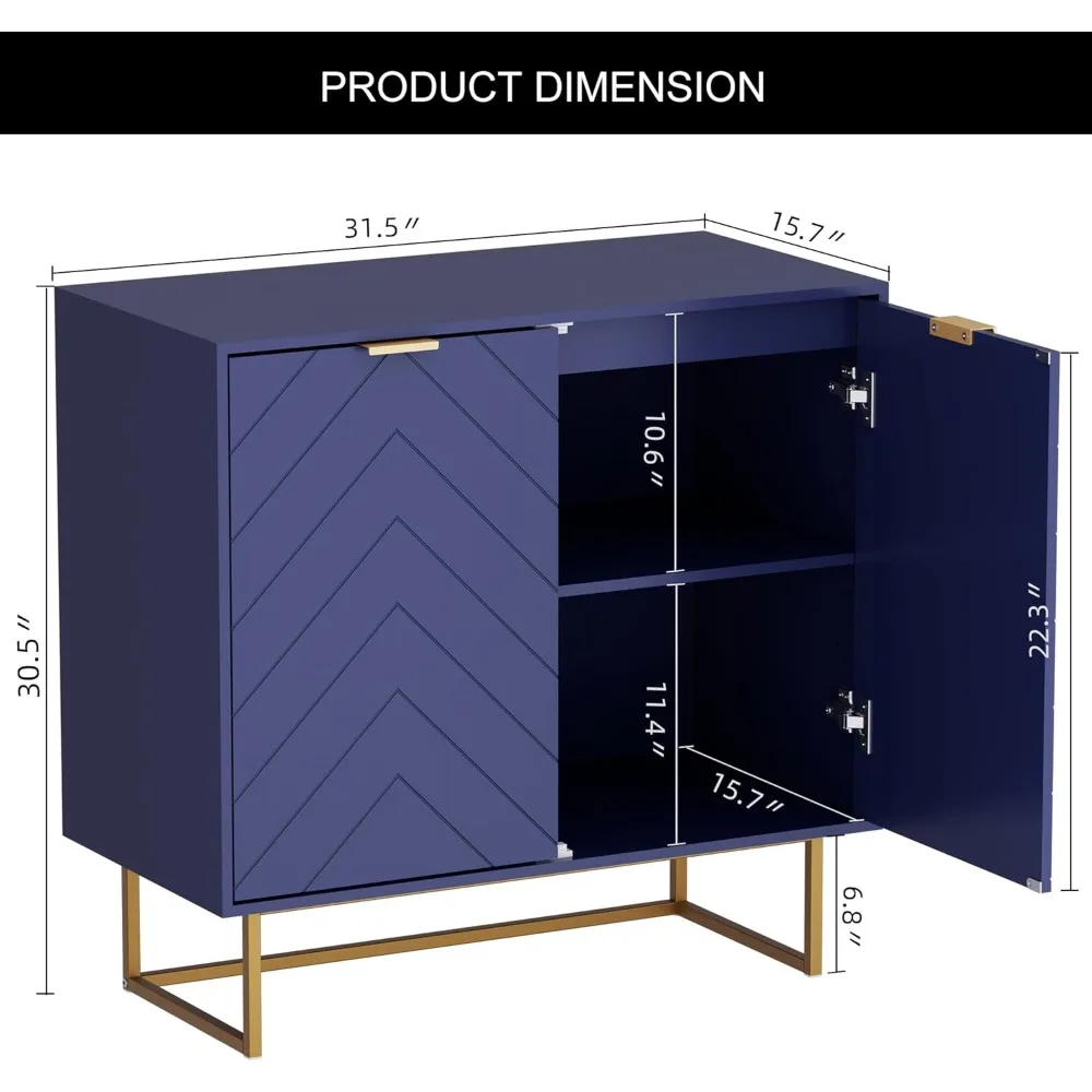 31.5'' Sideboard Buffet Cabinet with Storage Set of 2, Navy Blue Accent Cabinet with Doors & Adjustable Shelf for Living Room &