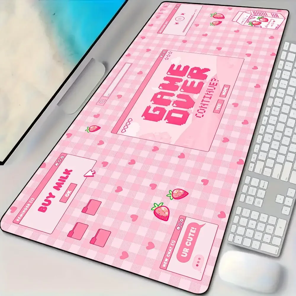 Rosa Kawaii E-Sport-Gaming-Mauspad, Schreibtischunterlage mit genähten Kanten, Mauspad auf Naturkautschukbasis, geeignet für Büro und Gaming