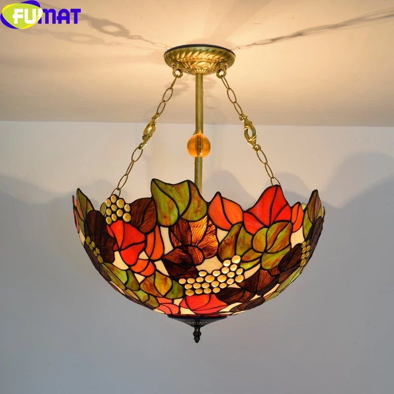 Fumat Tiffany Pendant Light Vintage Stained Glass Sunflower LED Decor Hanging Light Dining Living Room Bedroom Ceiling Pendant