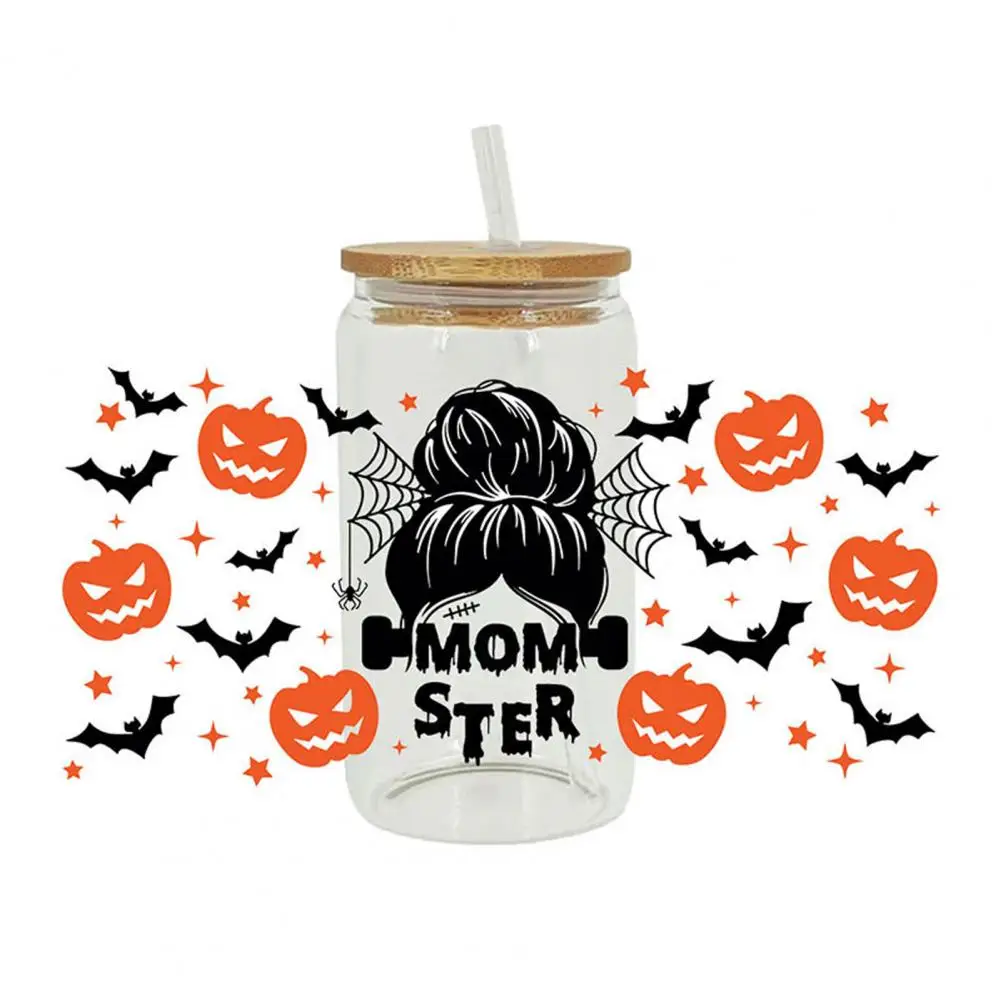 Glass Wipe Stickers Vibrant Halloween Style 3d Graphic Cup Stickers Waterproof Transfer for Glass Cups Furniture Diy Crafts