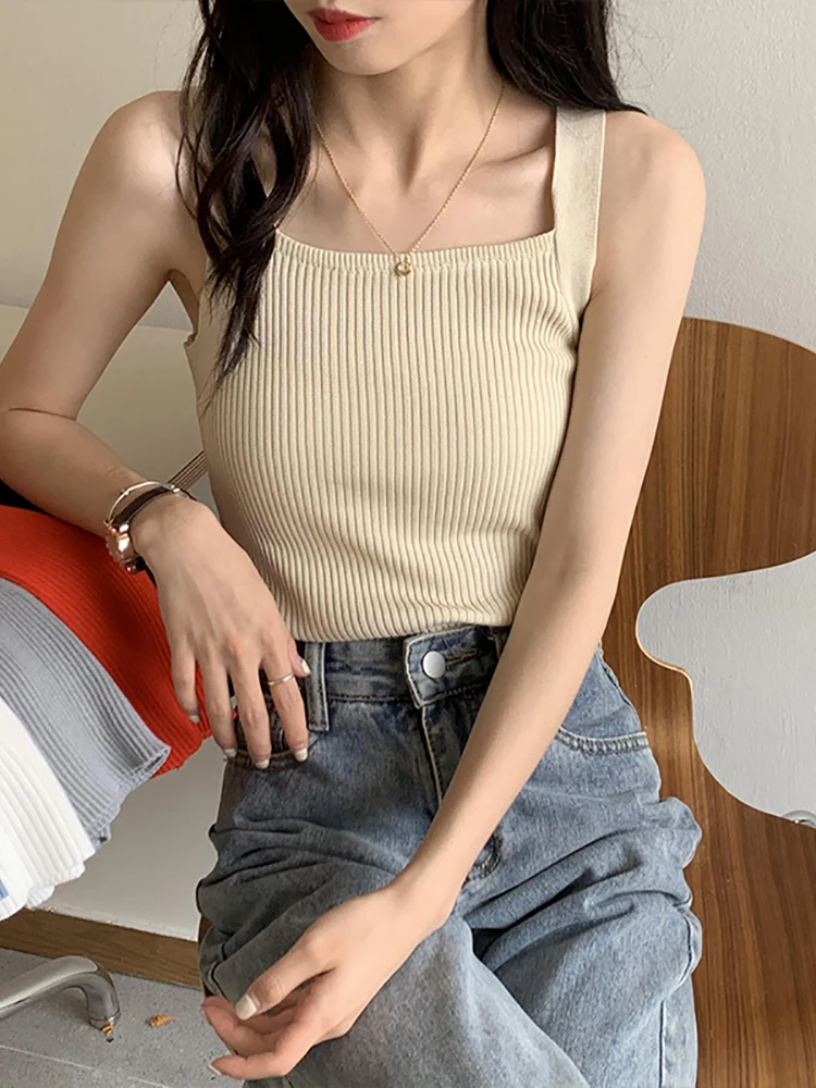 HELIAR Women Crop Tops Strapy Casual Camis Sleeveless Tank Tops Cute Casual Tops Plain Camis Square Tops For Women 2024 Summer