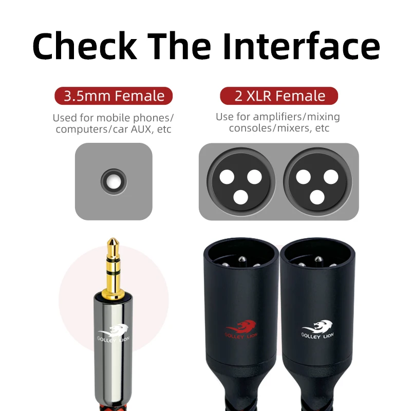 GOLLEY LION 1/8 Inch 3.5mm to Dual XLR Male Y-Splitter Cable