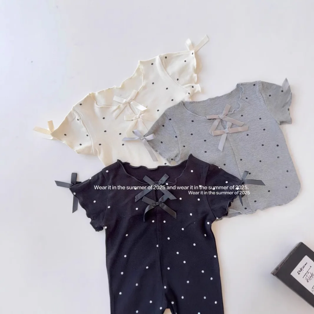 

Summer Cash Short-sleeved T-shirt 2025 New Children's Polka Dot Bow Short Bottoming Shirt Top Foreign Versatile