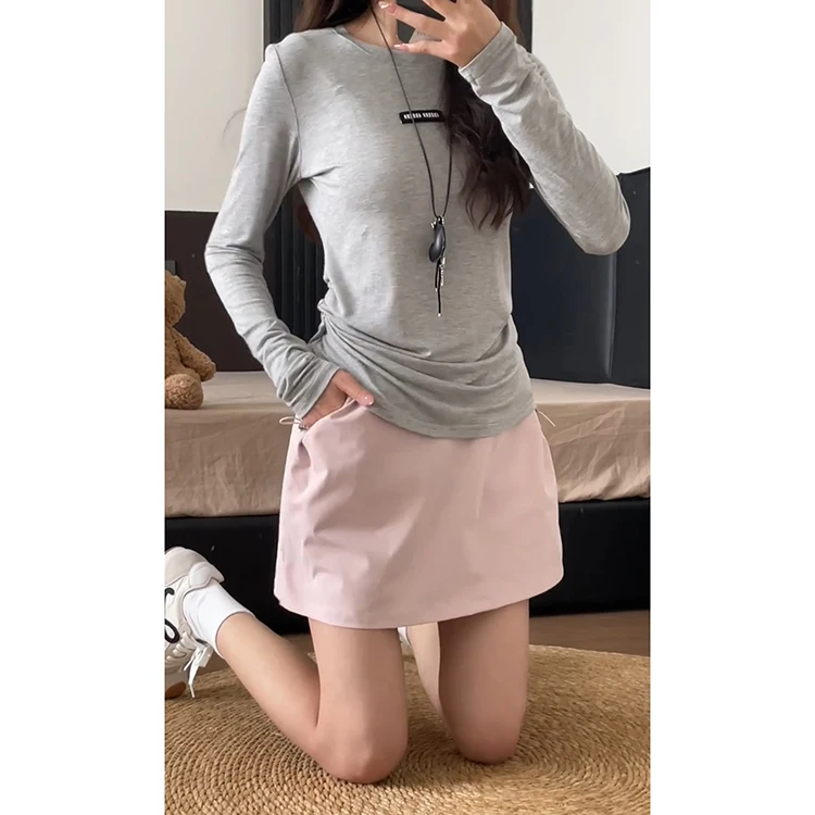 Damska spódnica z wysokim stanem, luźna, wygodna, różowa, letnia, nowa, zapobiegająca prześwitywaniu, codzienna, z detalami, spódnica robocza.