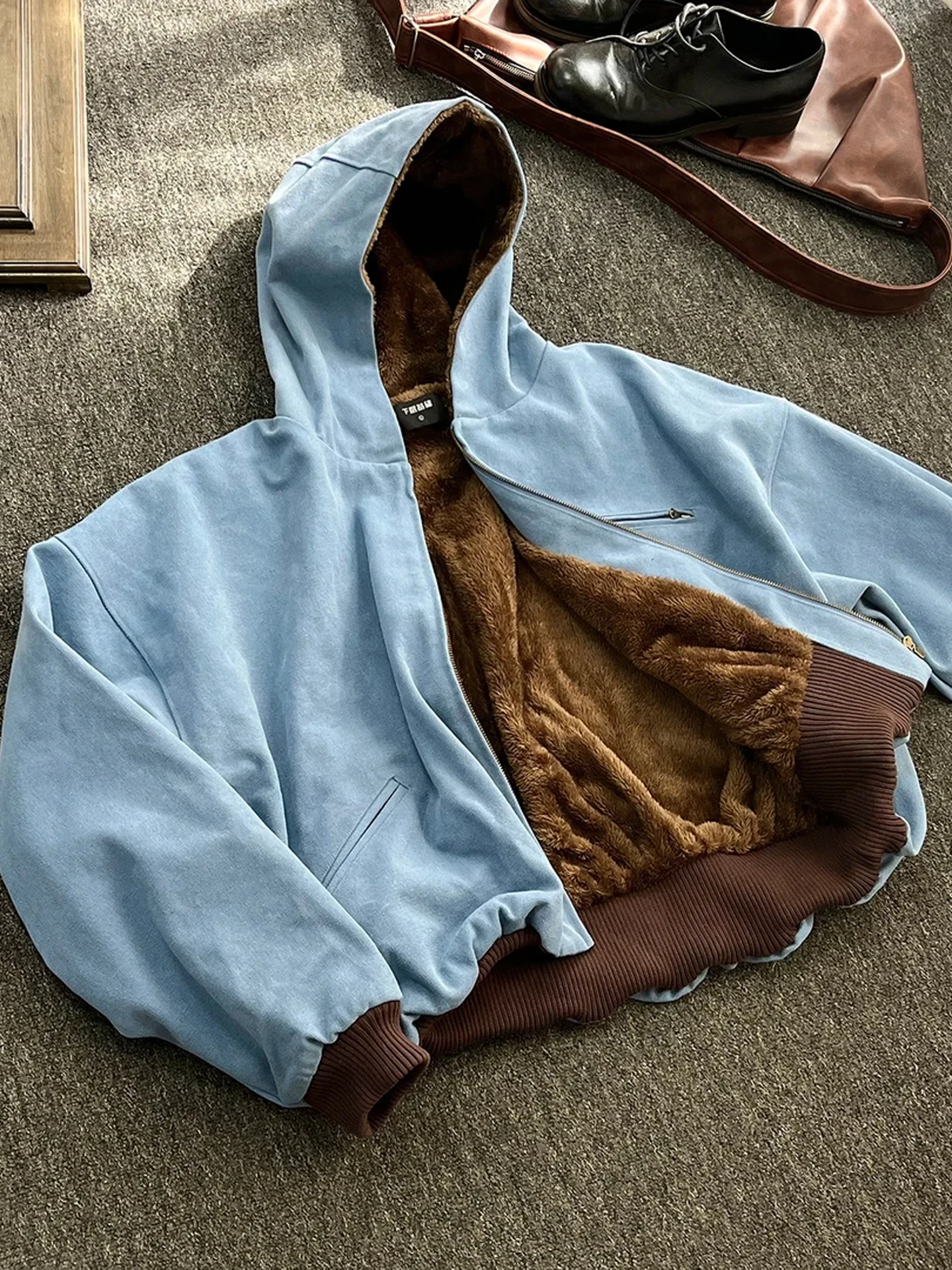 

Retro American Hooded Jaet Men's Trendy Brand Fce Lined Warm Loose Cotton Outerwear Autumn Winter New Arrival