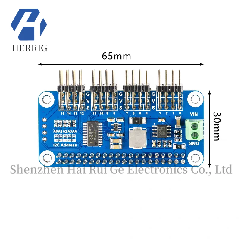 

Raspberry Pi 4B/3B/Zero W 16-channel servo motor driver board PWM drive module with I2C interface and bent pin version