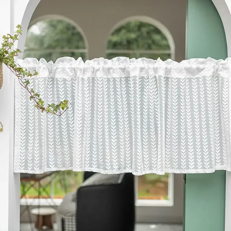 Valance Short Window Curtain White Sheer Rod Pocket Kitchen Curtains Romatic Jacquard W150xL50cm Modern Style Solid Valances