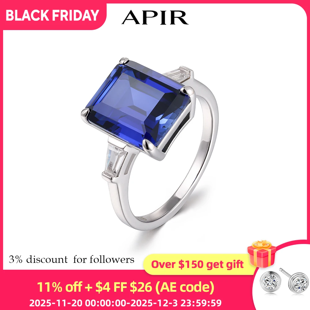 

APIR 8-каратный синий высокоуглеродистый бриллиант изумрудной огранки ‌ Кольцо для женщин, серебро 925, вечерние, помолвочные, свадебные украшения, подарок на День Благодарения