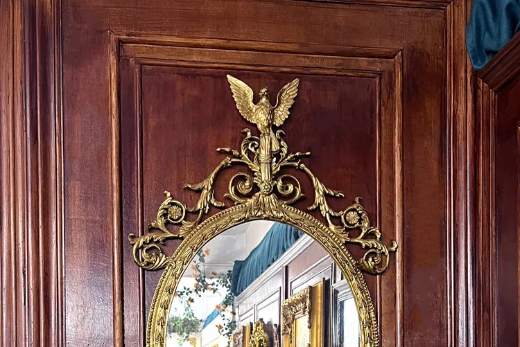 Brass large French villa luxury exquisite decorative mirror European living room fireplace American large wall hanging