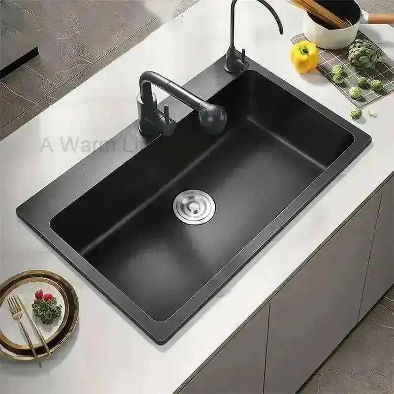 Granite Black Modern Bowl Stone Kitchen Sink Home Improvement Kitchen Items Householgd Kitchen Bar Sink with Drain Accessories