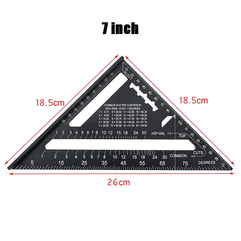 7/12inch Aluminium Carpenter Square Ruler Set Protractors Rafter Angle Frame Measuring Measurement Woodworking Triangular Rule