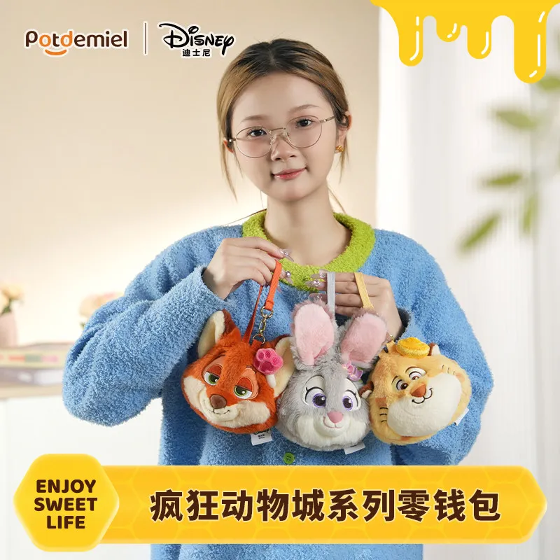 anime Zootopia Nick and Judy Plush doll coin purse keychain Portable kawaii storage bag headphone bag decoration holiday gifts
