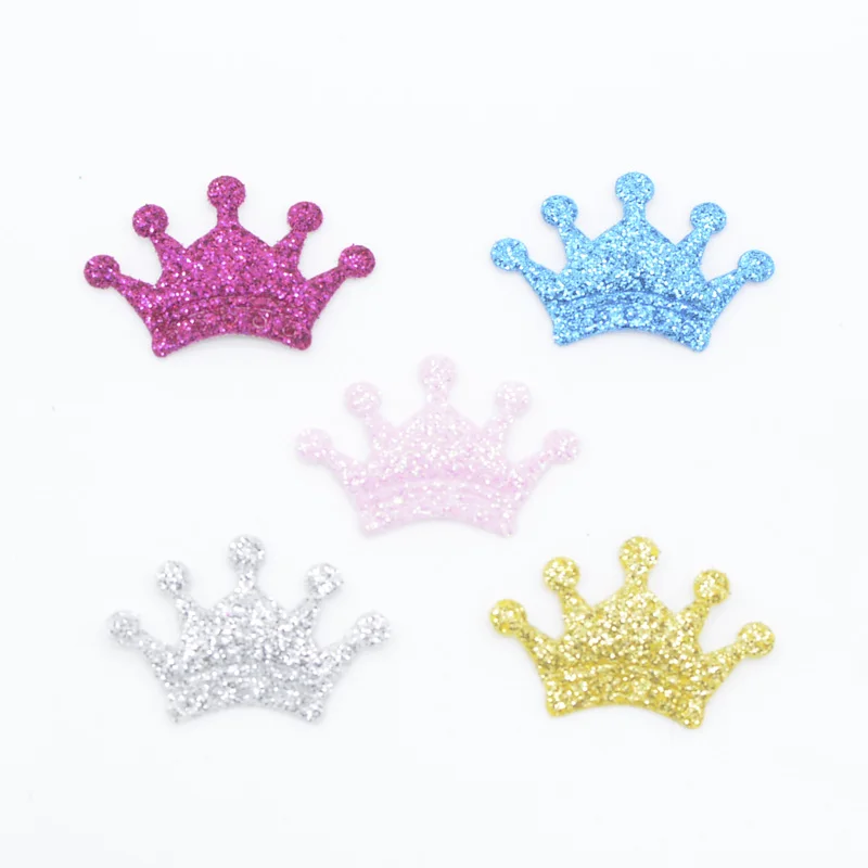 120Pcs 28*18mm Glitter Nonwoven Crown Bepowder Appliques for DIY Crafts Clothes Hairpin Wedding Decor Patches Accessories