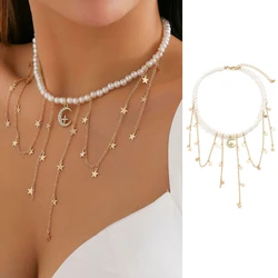 Baroque Pearl Necklace Choker Clavicle Chain Necklace Star Tassel Necklace Pearl Choker Women Neck Jewelry