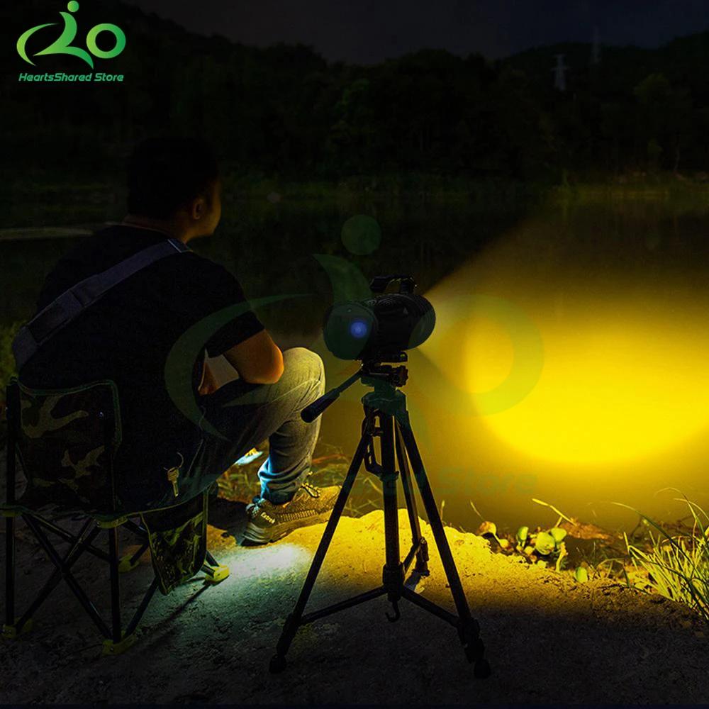 Fishing Flashlight Torch Blue Ultraviolet White Yellow Light Waterproof USB Rechargeable 4 Modes Camping Lamp Stand Lantern Lamp