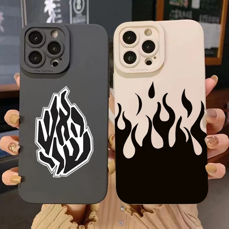 Fashion Black Flame Silicone Phone Case For iPhone 16 15 Pro Max 15 14 13 12 11 X XS XR 7 8 Plus SE 2020 Shockproof Soft Cover