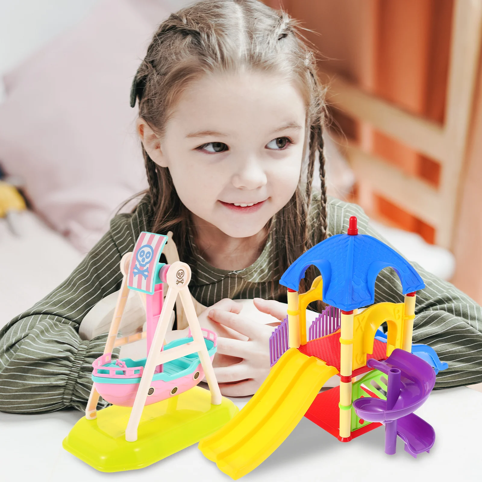 2 Pcs Children Playground Toys Kid Model Kids Models House Ornaments Dollhouse Decorations