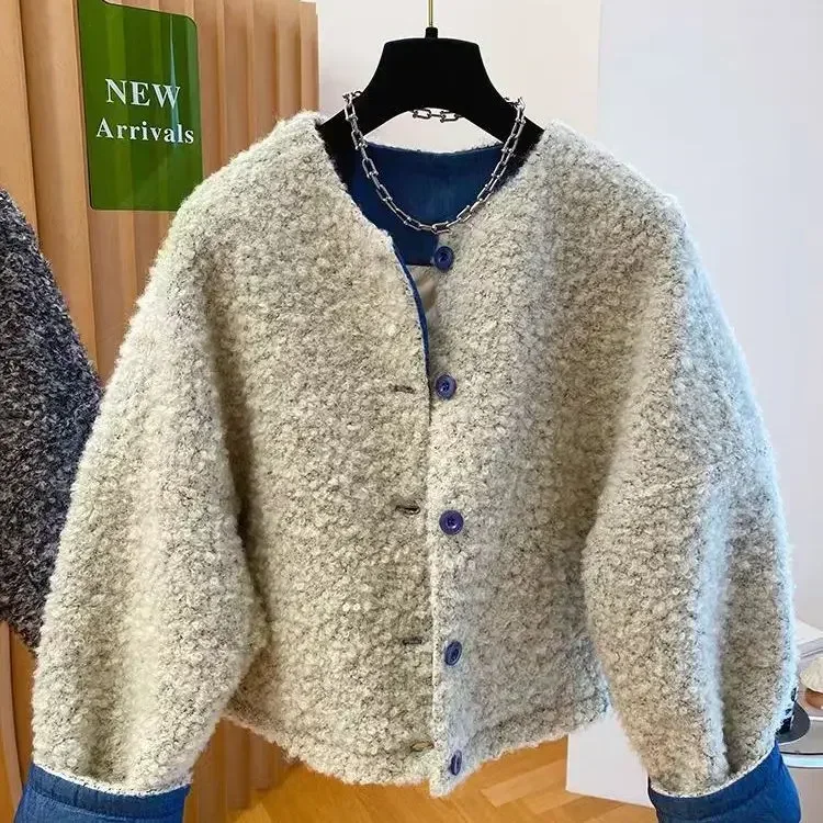 

Весенне-осенняя новая женская куртка из овечьей шерсти, свободная короткая хлопковая куртка