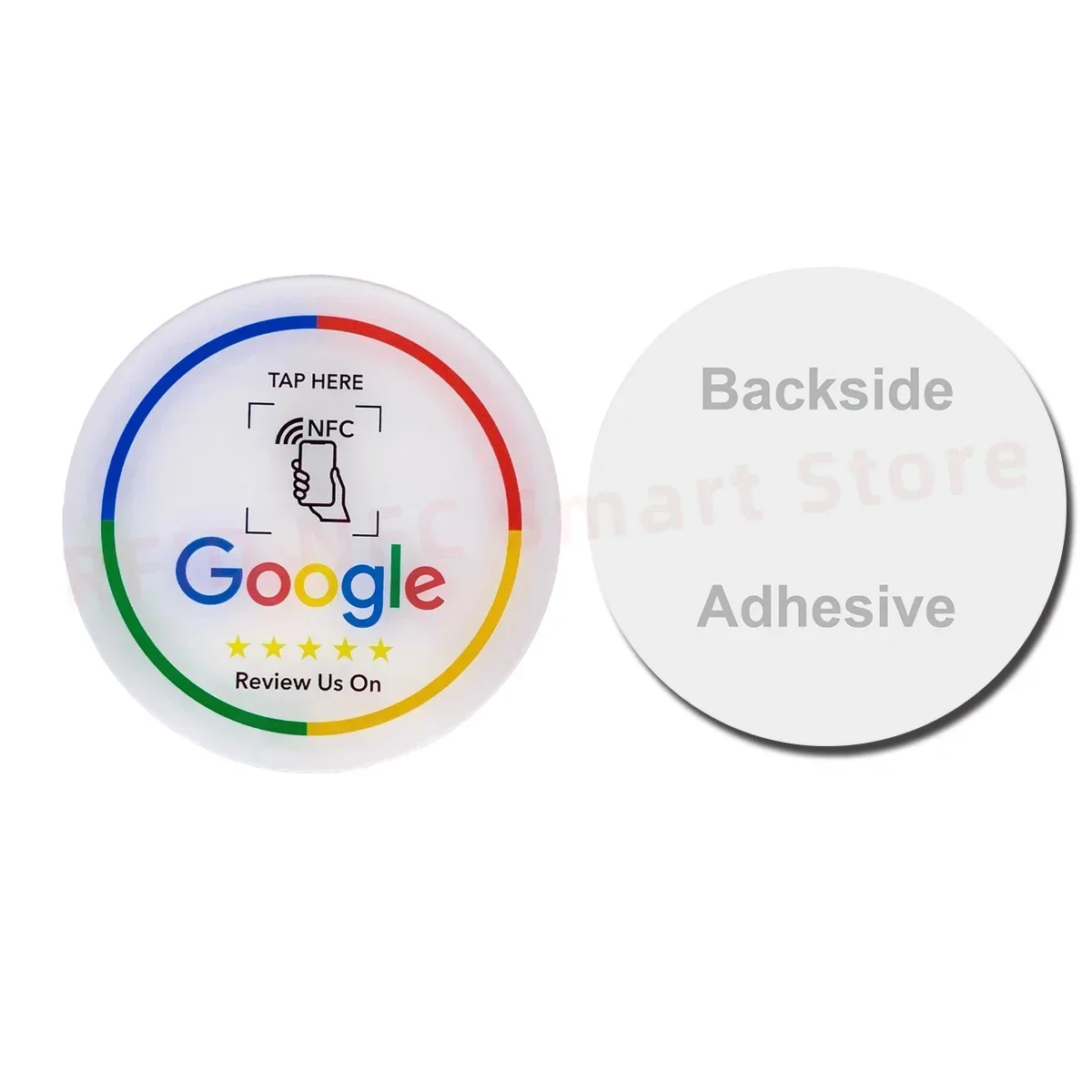 13,56 MHz programmeerbaar acryl met zelfklevende achterkant NFC-tafelsticker Diameter 10 cm Google beoordelingen NFC-sticker NFC 215