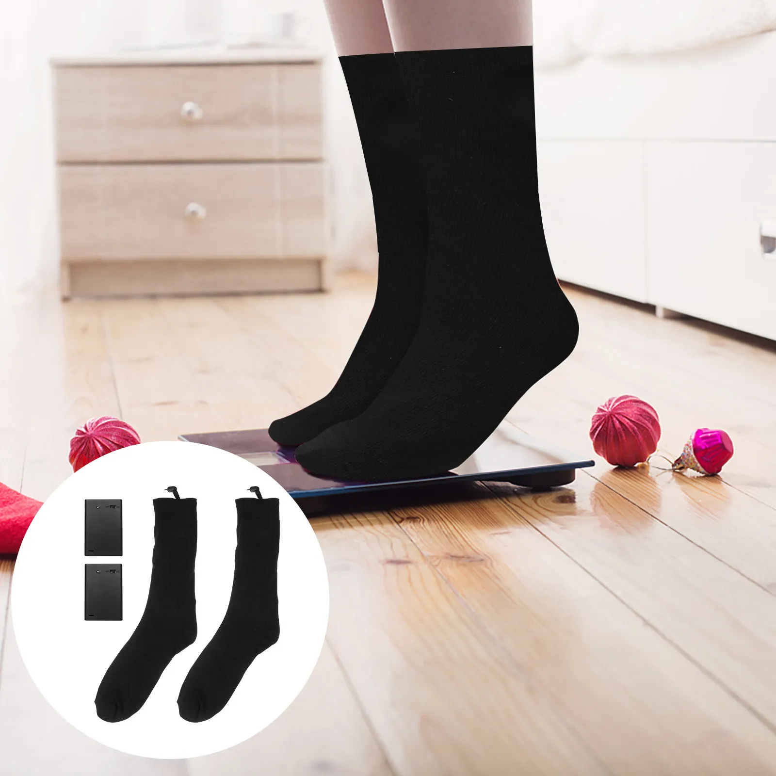 

1 Pair Electric Heated Socks Double Layer Thermal Warm Winter Socks Knee High Pouch Free Size Not Included