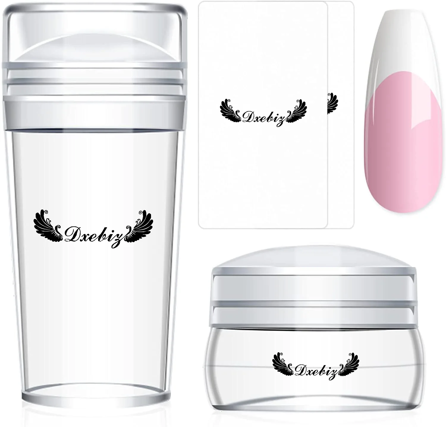 4 PCS  French Tip Nail Stamp - Nail Art Stamper Kit Clear Silicone Nail Stamping Long & Short Jelly Stamper for Nails with Scrap
