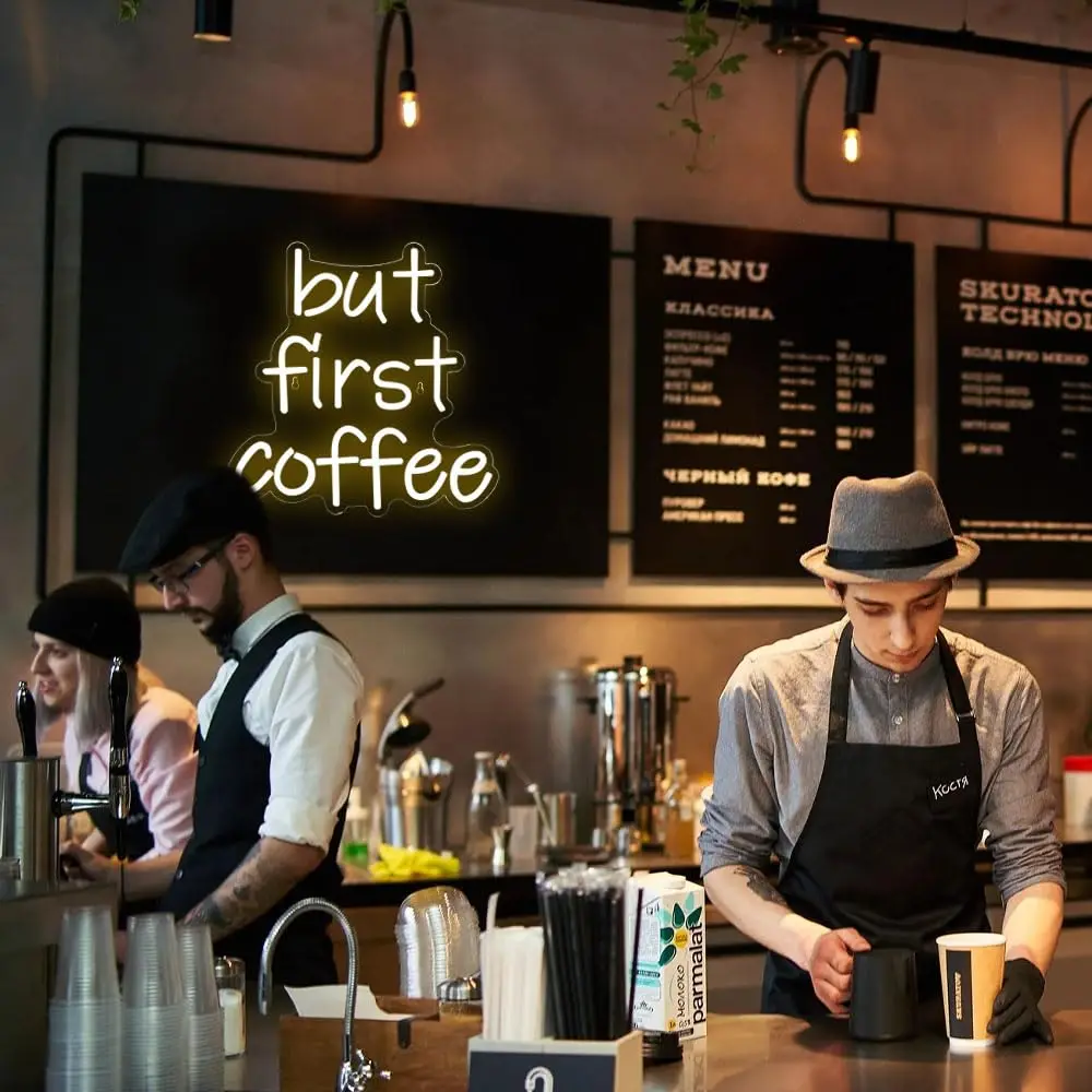 But First Coffee Neon Sign Coffee Bar Neon Sign Led Coffee Accessories  Light Up for Wall Decor Coffee Shop For Wall Decor
