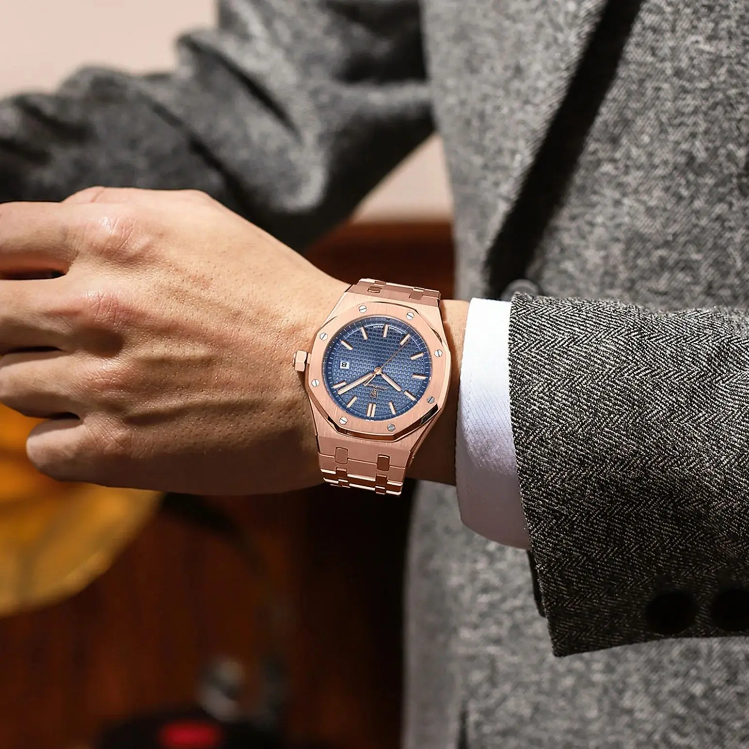 POEDAGAR رجل الأعمال الفاخرة ساعة اليد مقاوم للماء مضيئة تاريخ الرجال ساعة الفولاذ المقاوم للصدأ موضة ساعات كوارتز للرجال Reloj