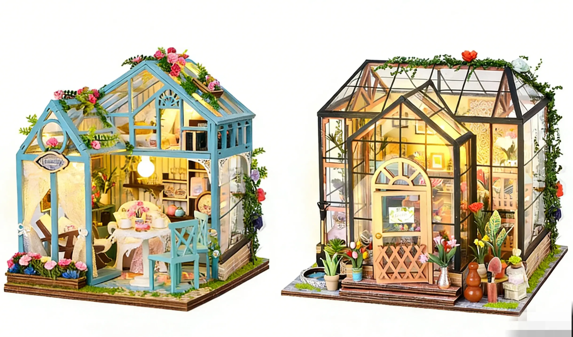 2-in-1 DIY Jenny Blumenhaus & Traumgarten 3D Holzpuzzle - 2 Miniatur-Bausätze Desktop-Deko Kreatives Geschenk für Sie