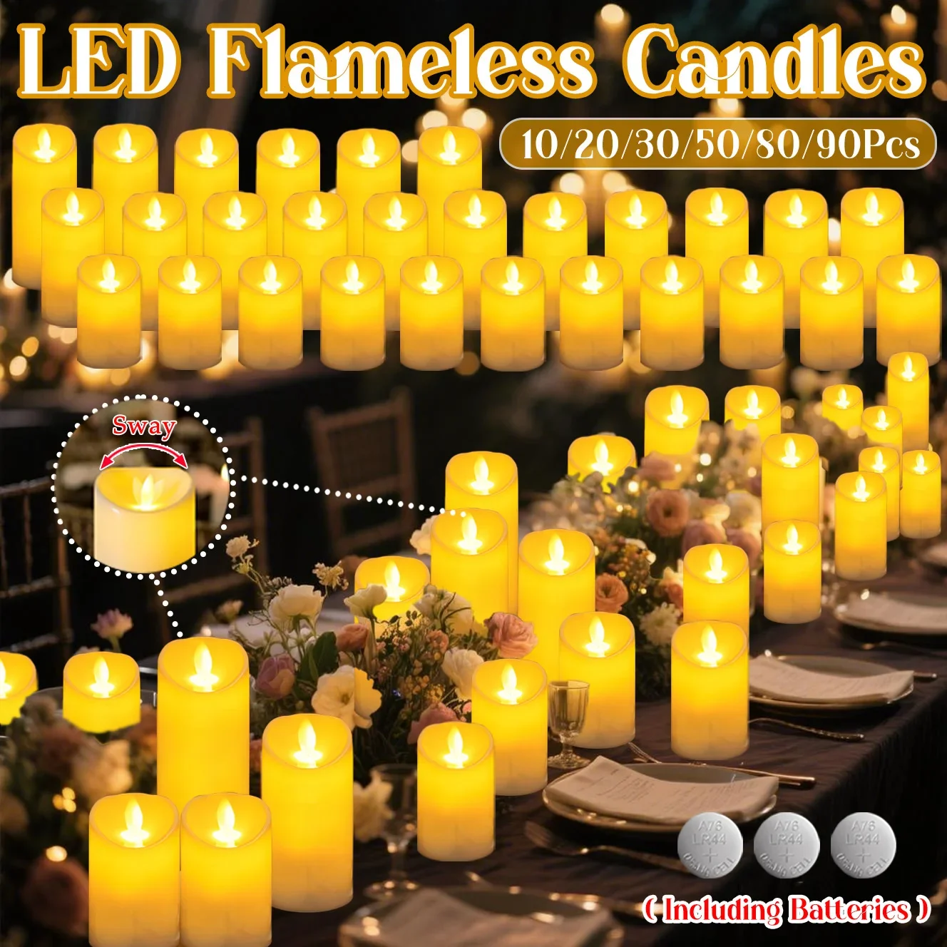 10-90Pcs Artificial Led Candles Wedding Battery Operated Candles Flicking Decor Flameless candles Tealight Dinner Home Party
