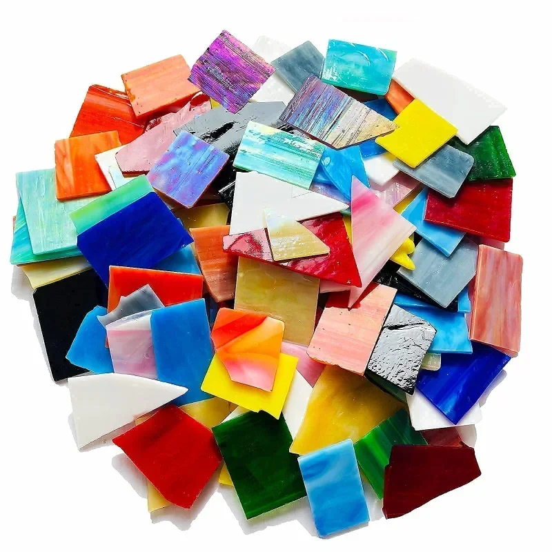 

Mixed Shape Glass Mosaic Tiles for Handicrafts, Stained Glass Pieces Mixed with Colored Glass Fragments DIY Mica Pieces Mosaic