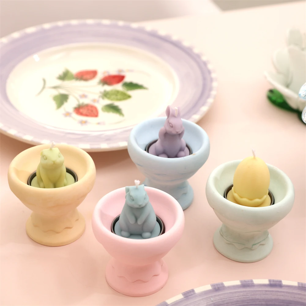 Boowan Nicole Easter Rabbit Tealight Candle Silicone Mold DIY Easter Egg Candle Making Handmade Easter Gift Home Decor
