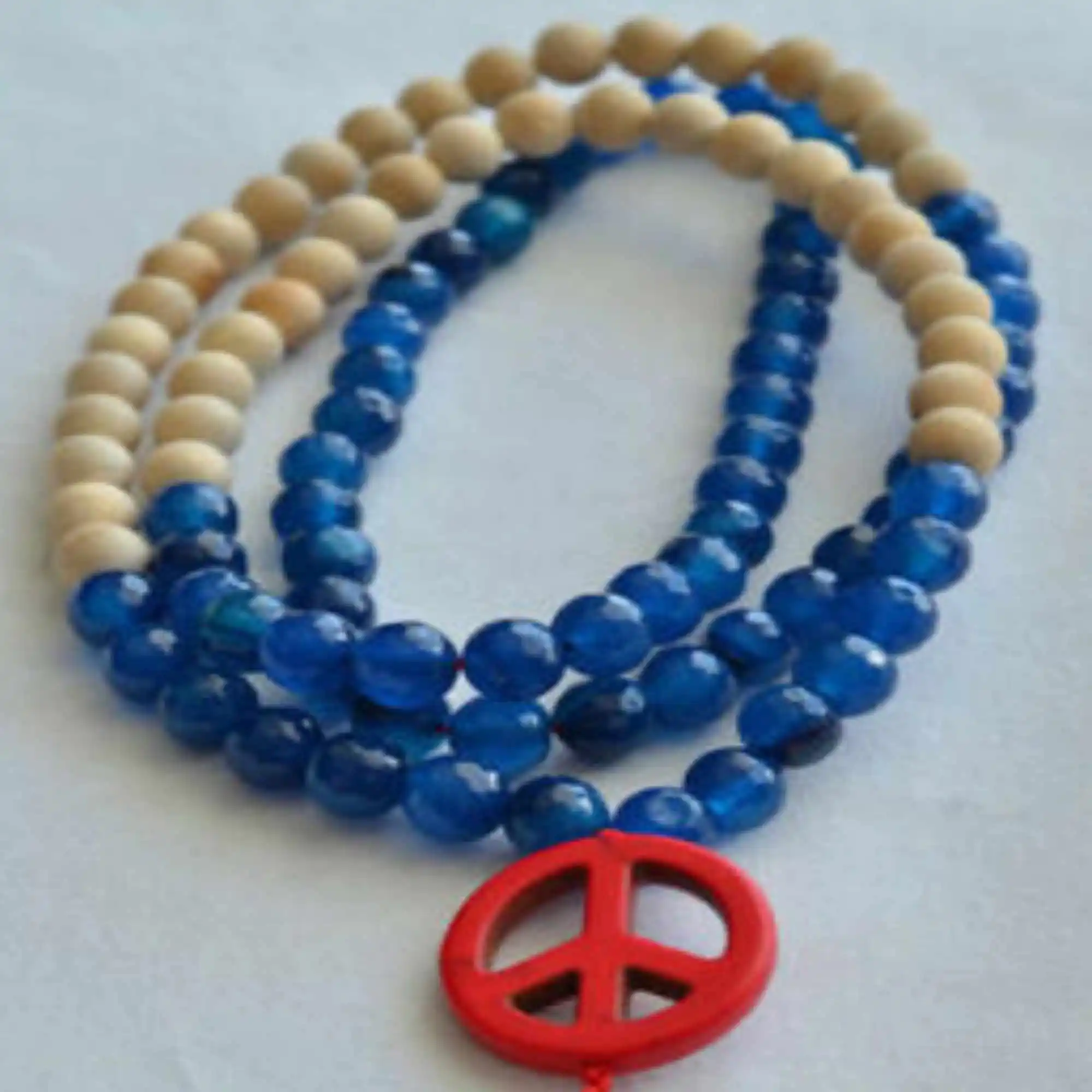 

8mm Natural 108 knot White wood blue section beads necklace Elegant Women Stackable Wrap Unisex Crafted Custom Everyday Classic