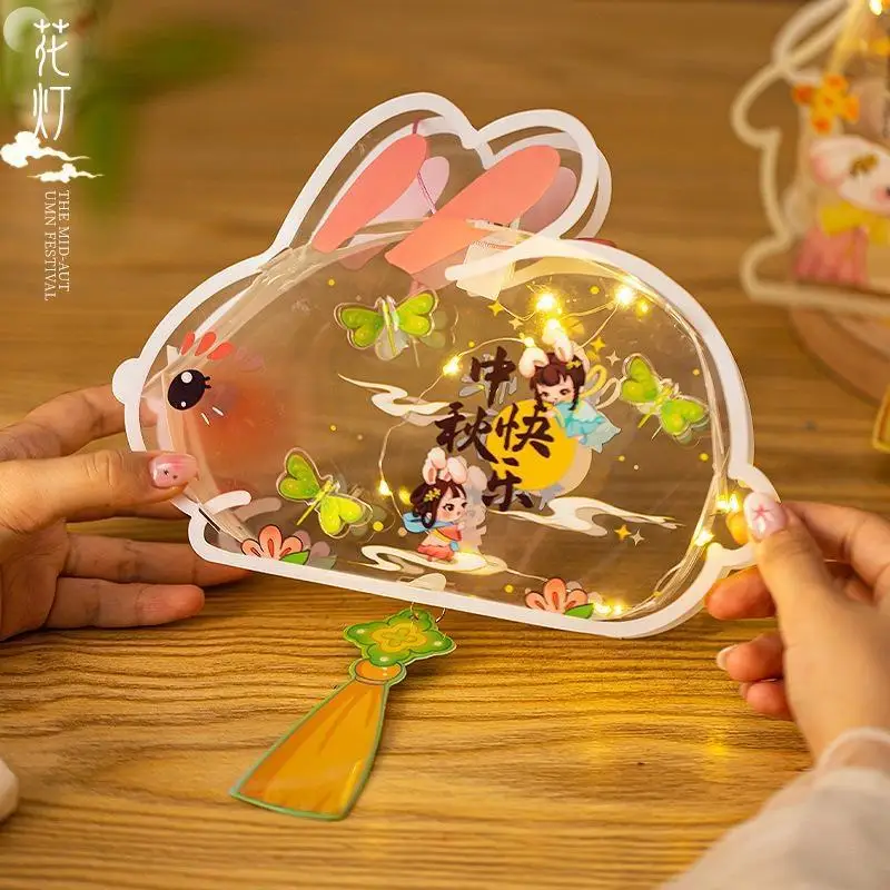 Mid Autumn Festival LED Rabbit Lantern Kid Safe Cute Cartoon Warm Glow Light Ideal for Festival Souvenir Party Favors
