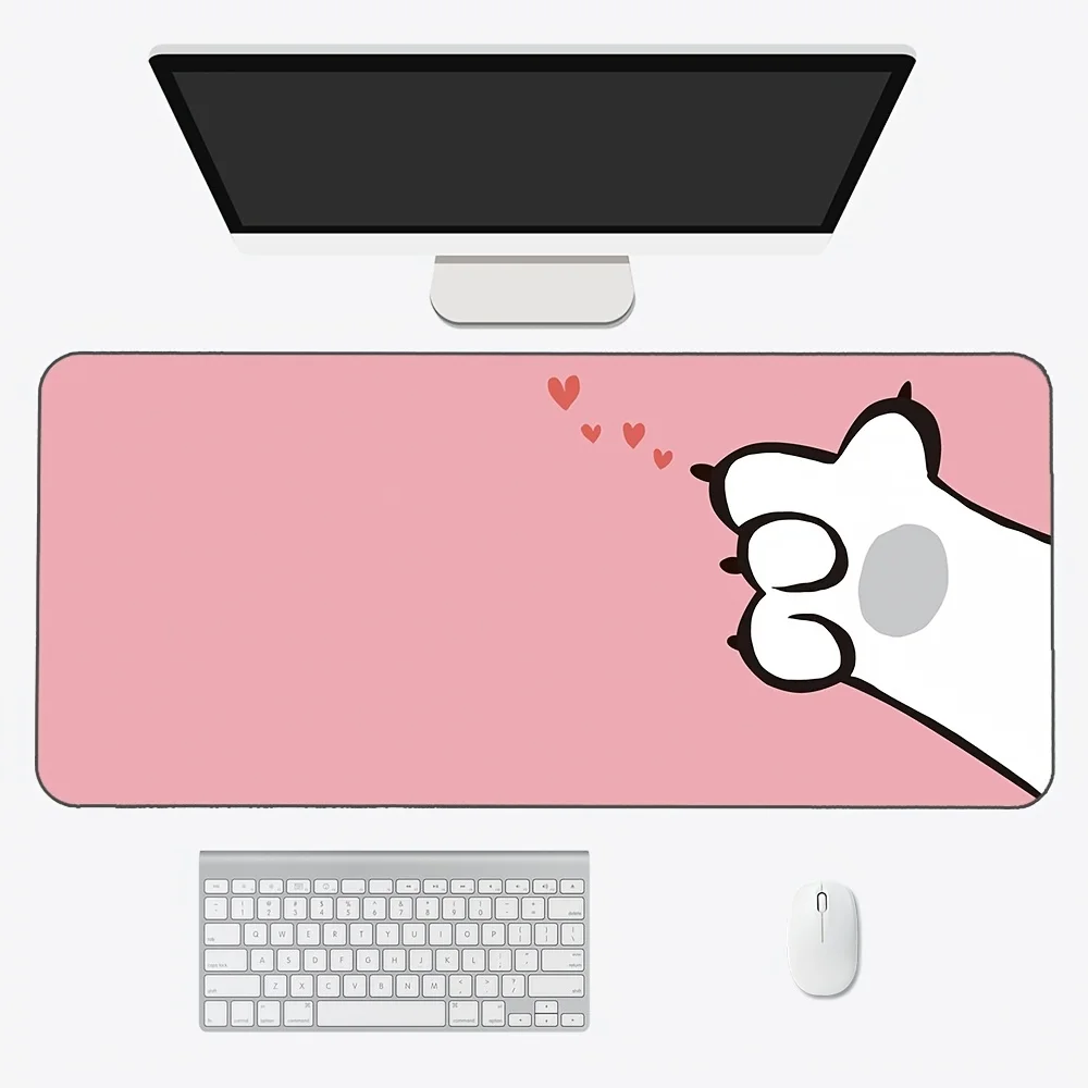 

900x400mm Pink Cute Cat Paw Anime Gaming Mouse Pad, Non-Slip Rubber Stitched Edge, Kawaii Desk Mat for PC Laptop