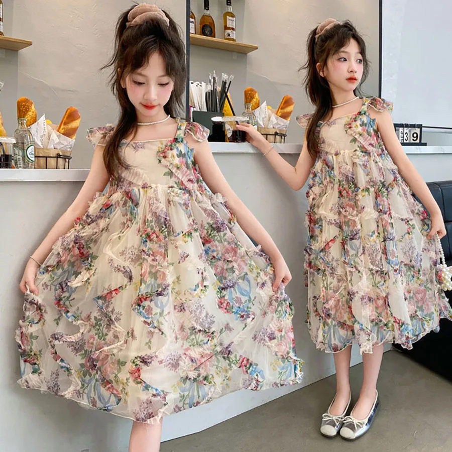 

Girls Party Dresses Colorful Floral Suspenders Children's Summer Skirt Travel Vacation Beach Kids Dresses For Girls 120cm-170cm