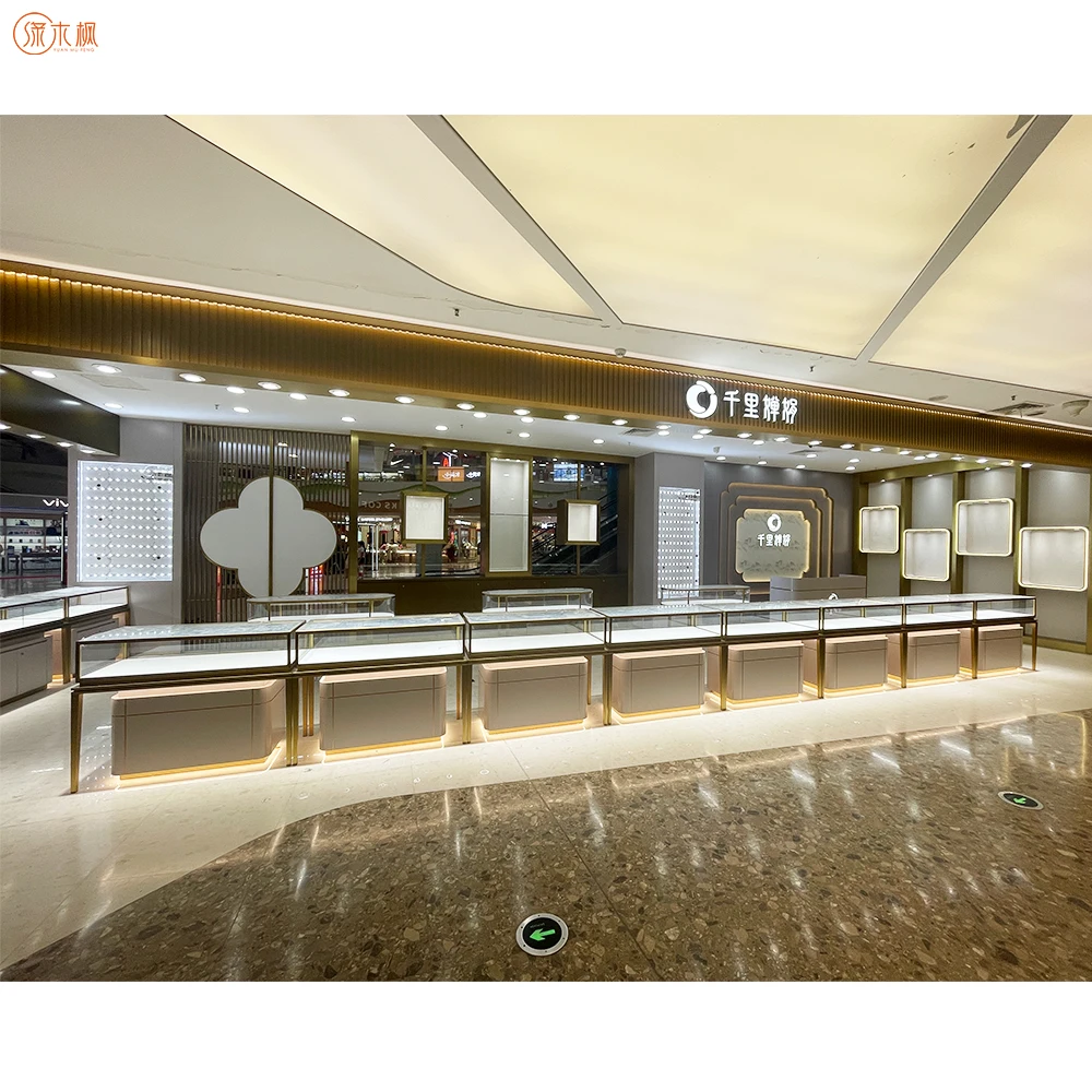 Fingerprint-free Plating Jewelry Showcase Jewellery Shop Design 45-Degree Splicing Bit Custom Jewelry Display Showcase