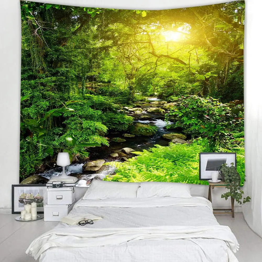 Misty Forest Mountain Tapestry Sage Home Decor Landscape Living Room Bedroom Dorm Decoration Magic Tapestry Wall Hanging Curtain