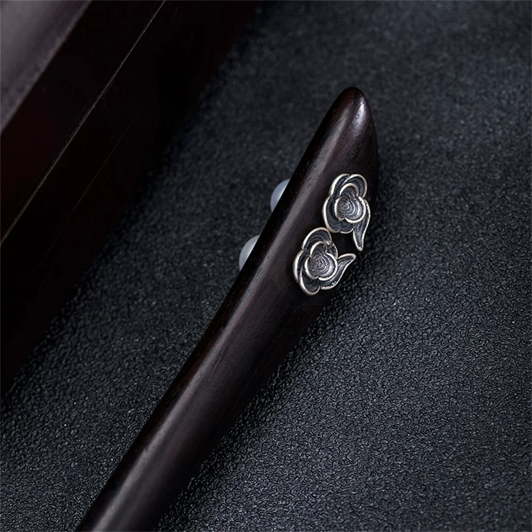 

S925 Стерлингового Серебра Женская Мужская Шпилька Ретро Черное Дерево Благоприятные Облака Цветение Китайский Стиль Hanfu Аксессуары Для Волос Ювелирные Изделия