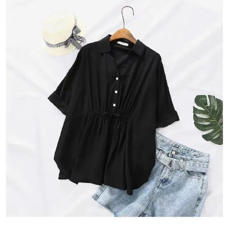 Maternity Blouses Summmer Top For Pregnant Women White Shirts Cotton Linnen Gravida Clothes Plus Size Dress Short Sleeve