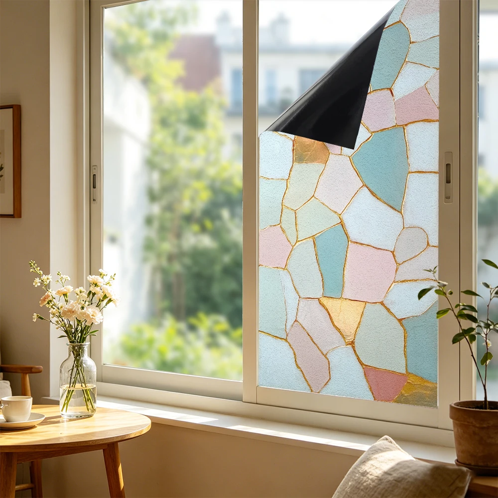 1 Stück Buntglas-Sichtschutzfolie für Fenster – statisch haftende Verdunkelungsfolie – PVC-Anti-UV-Dekorfolie – für Zuhause, Badezimmer, Büro